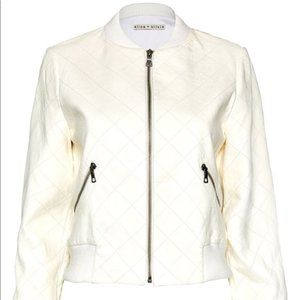 Alice & Olivia Demia Leather Jacket Cream XS
